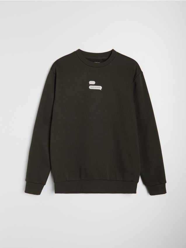 Sinsay - Bluză crewneck cu imprimeu - verde-închis