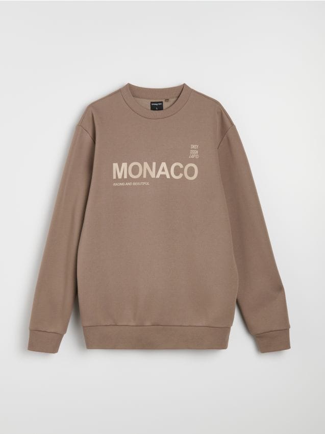 Sinsay - Bluză crewneck cu inscripție - cafeniu