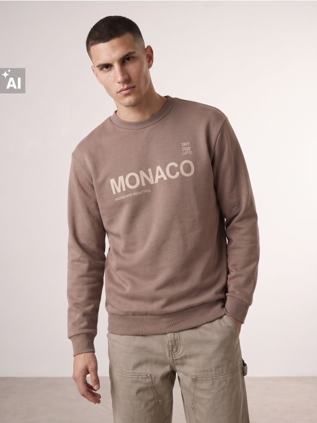 Sinsay - Bluza crewneck z napisem - brązowy