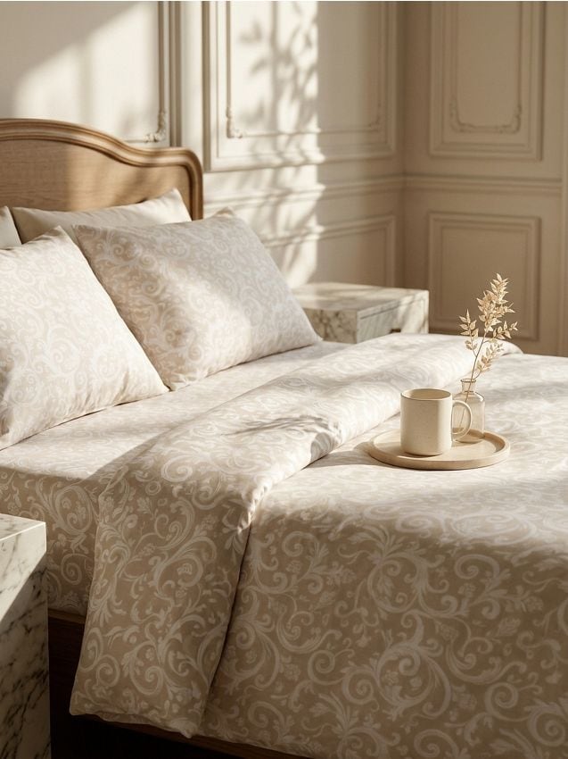 Sinsay - Set de lenjerie de pat cu model - bej