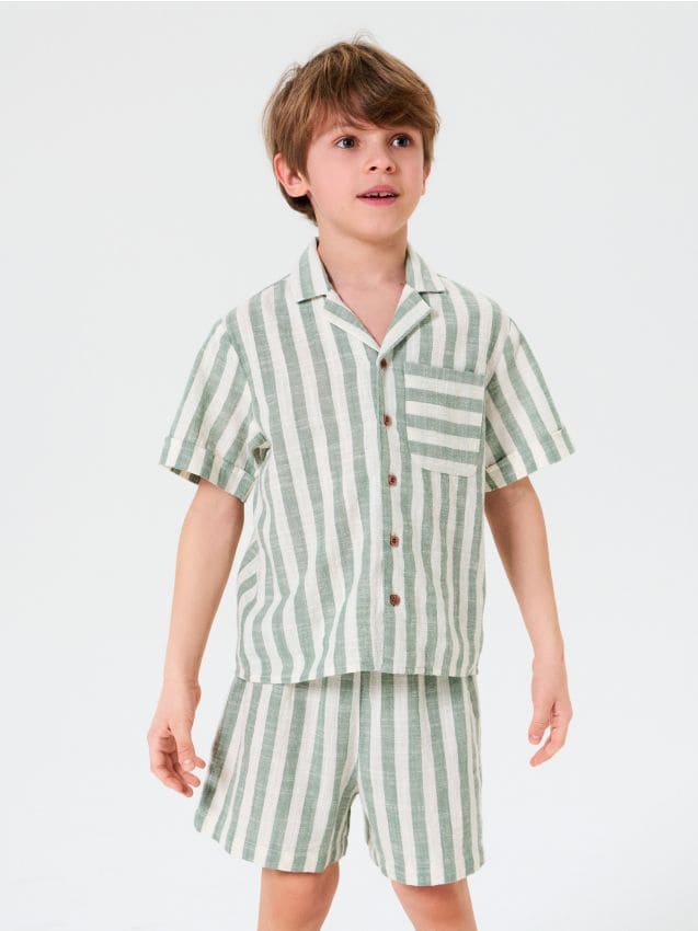 Sinsay - Bawełniany komplet tkaninowy w paski - kremowy