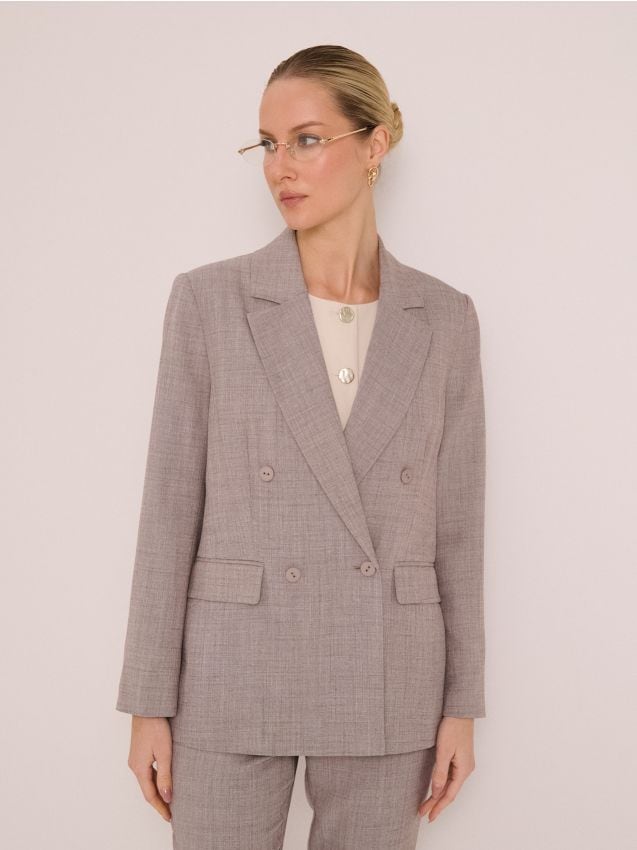 Sinsay - Sacou cambrat double-breasted cu amestec de viscoză - bej