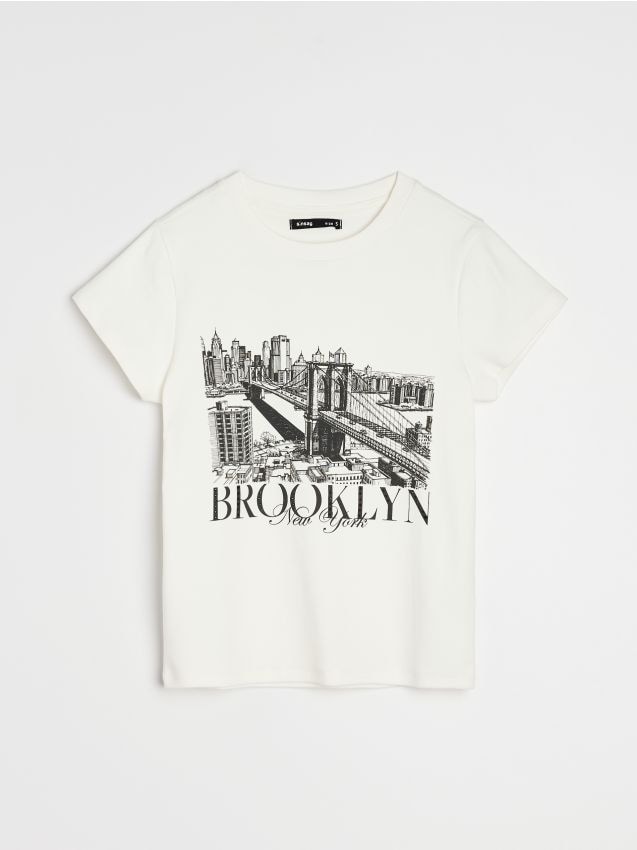 Sinsay - Tricou din bumbac cu imprimeu - crem
