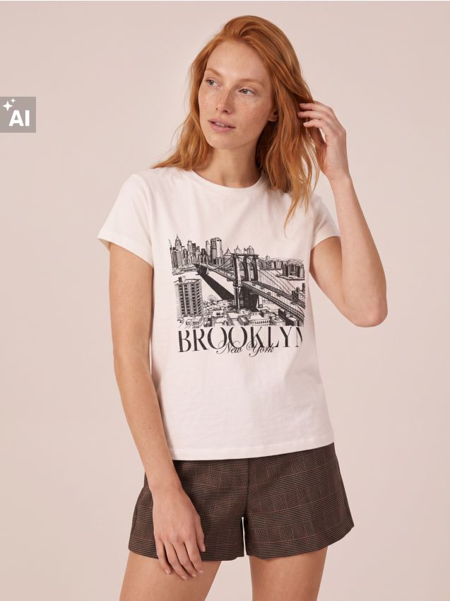 Sinsay - Tricou din bumbac cu imprimeu - crem