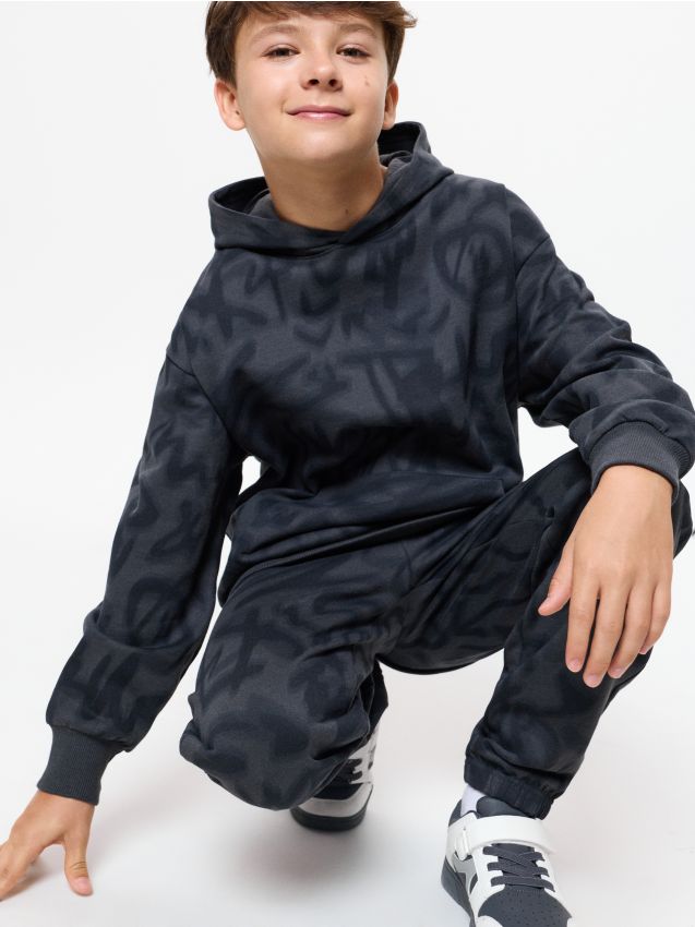 Sinsay - Hanorac hoodie cu model graffiti - gri-închis