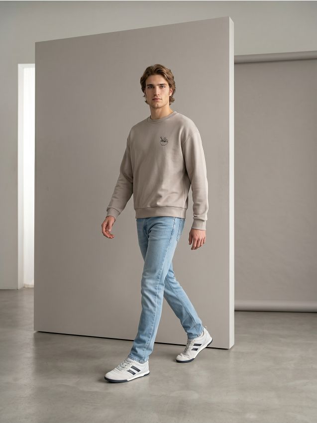 Sinsay - Bluză crewneck cu imprimeu - bej