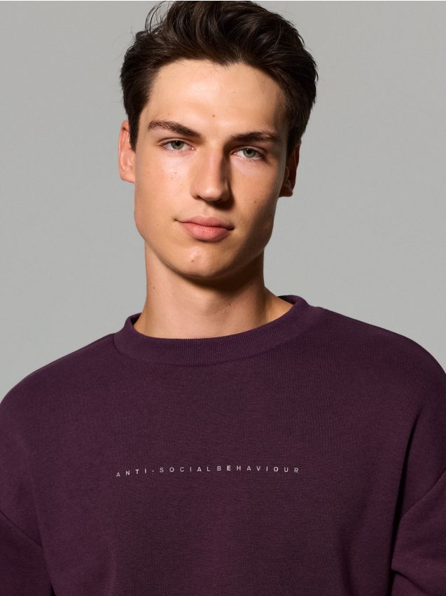 Sinsay - Bluză crewneck cu inscripție - violet