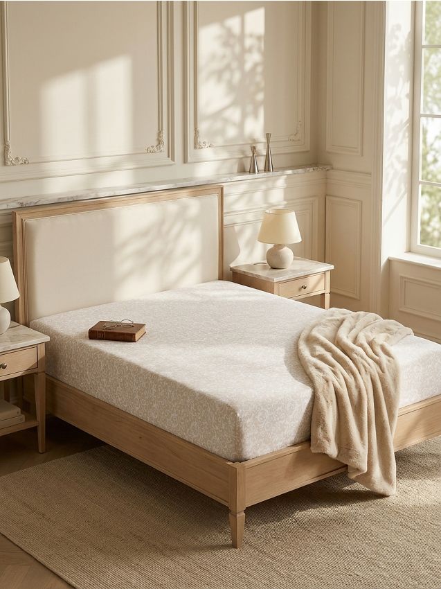 Lenzuolo con angoli in cotone con motivo ornamentale - beige