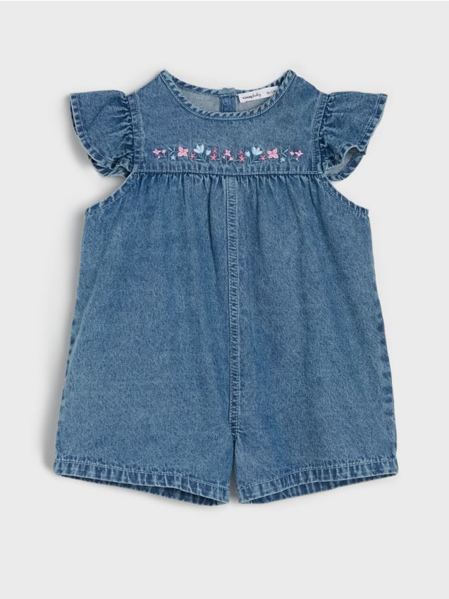 Sinsay - Romper din denim cu flori brodate - albastru