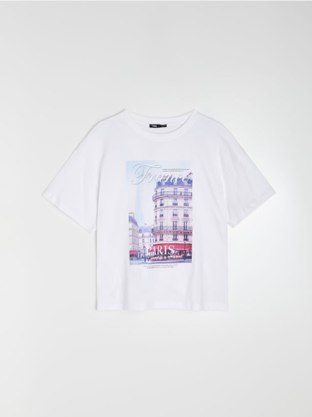 Sinsay - Tricou din bumbac cu imprimeu - alb