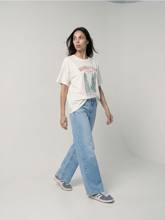 Sinsay - Tricou din bumbac cu imprimeu - crem