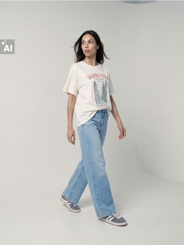 Sinsay - Tricou din bumbac cu imprimeu - crem