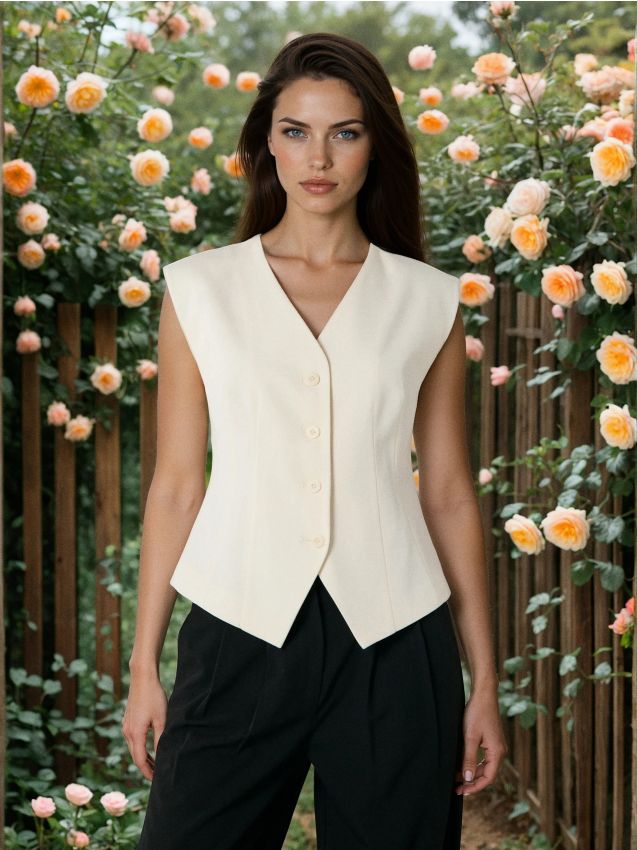 Sinsay - Vestă De Costume Cu Amestec De Vascoză - crem