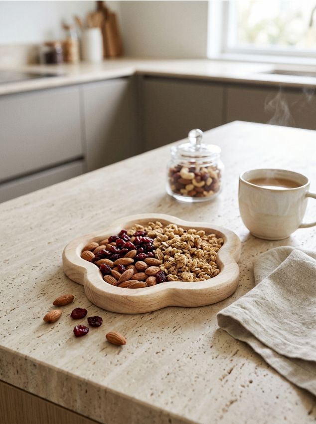 Sinsay - Tavă de servire din lemn în formă de floare - bej