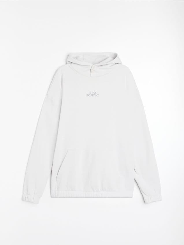 Sinsay - Bluza hoodie z napisem - kremowy