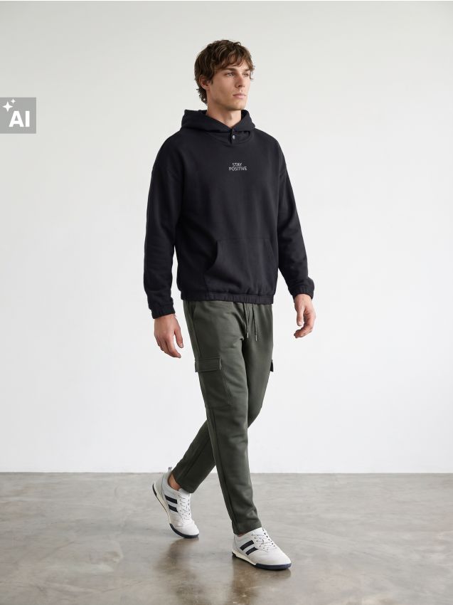 Sinsay - Hanorac tip hoodie cu inscripție Stay Positive - negru