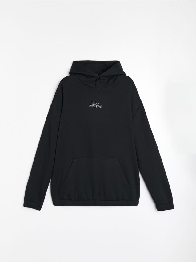Sinsay - Bluza hoodie z napisem - czarny