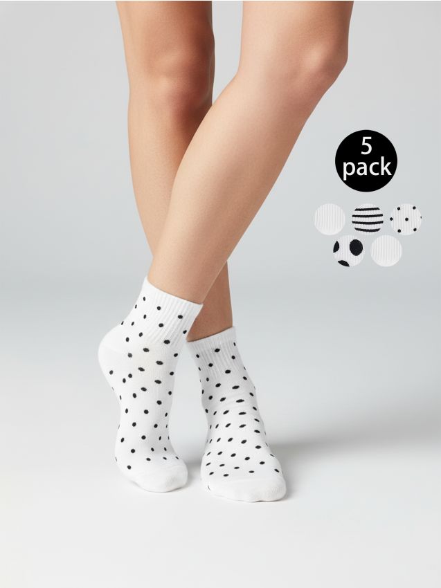 Sinsay - Zestaw skarpetek gładkich, w kropki i paski 5 pack - wielobarwny