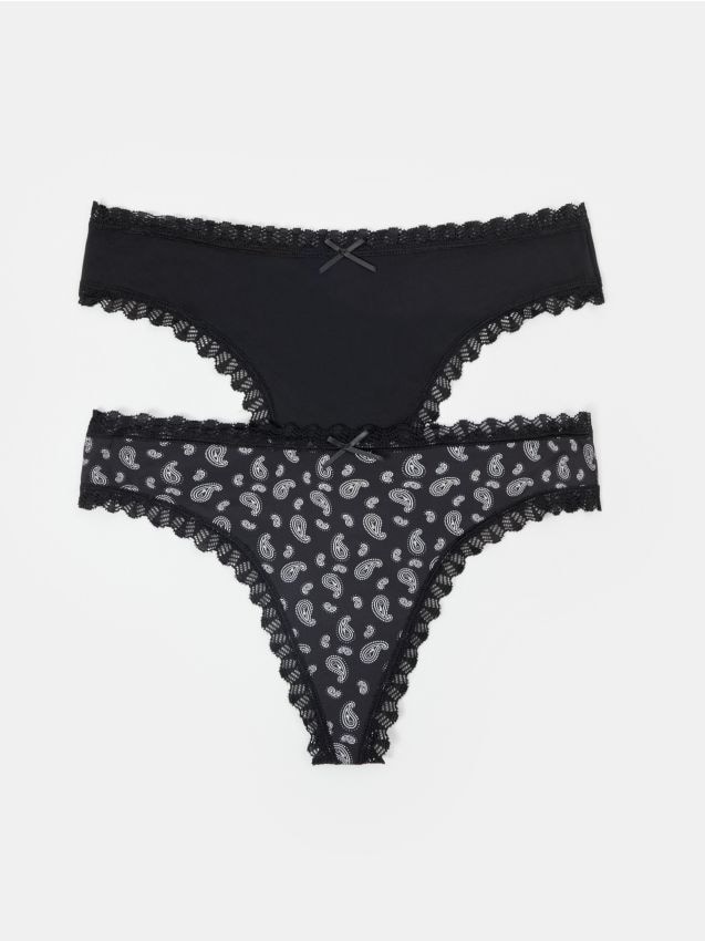 Sinsay - Chiloți tip tanga cu dantelă 2 pack - multicolor