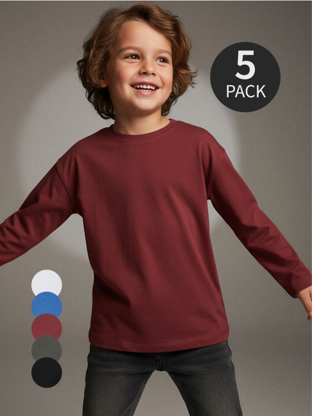 Sinsay - Tricouri Basic din Bumbac cu Mâneci Lungi 5 Piese - crem