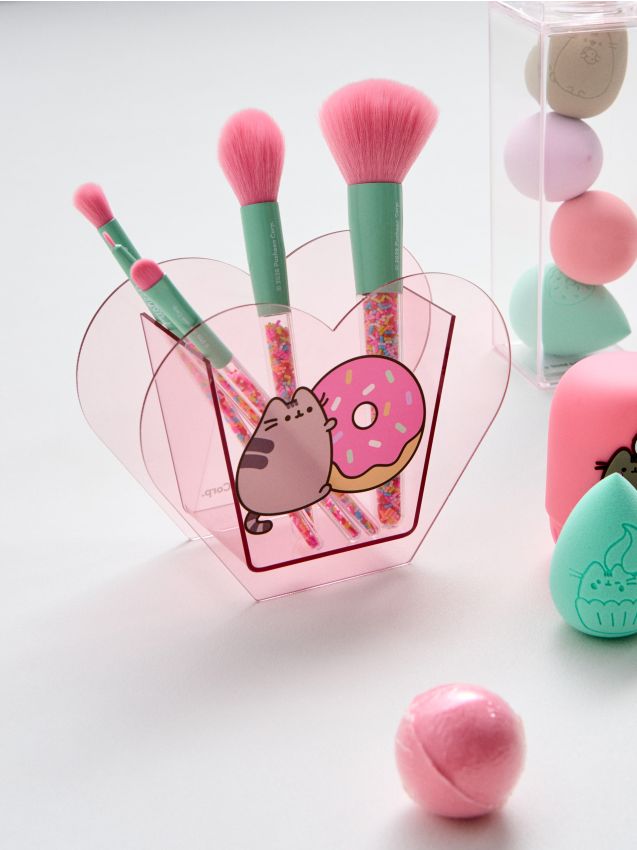 Sinsay - Set de pensule de machiaj cu organizator Pusheen the Cat - roz-pastel
