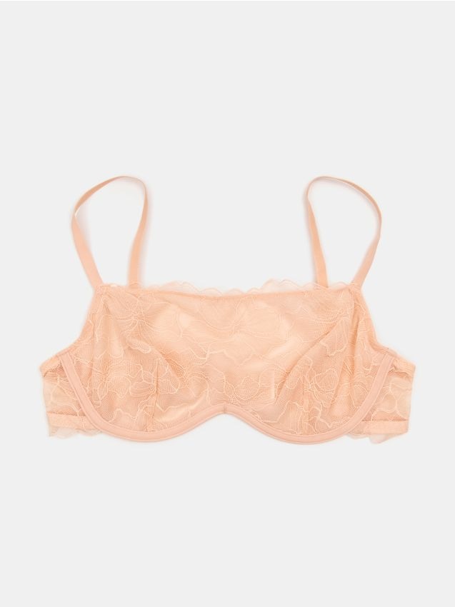 Sinsay - Sutien bardot din dantelă - roz-pudră