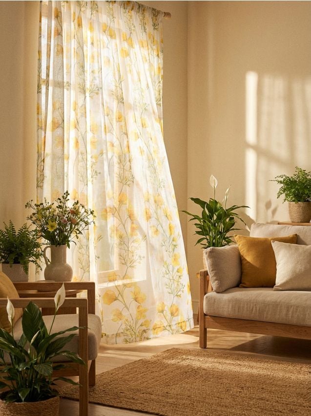 Sinsay - Draperie cu bandă și model floral - galben