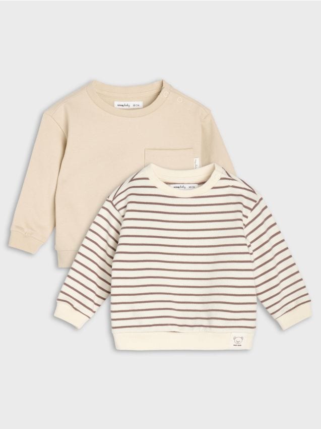 Sinsay - Hanorace crewneck din bumbac 2 pack - nude