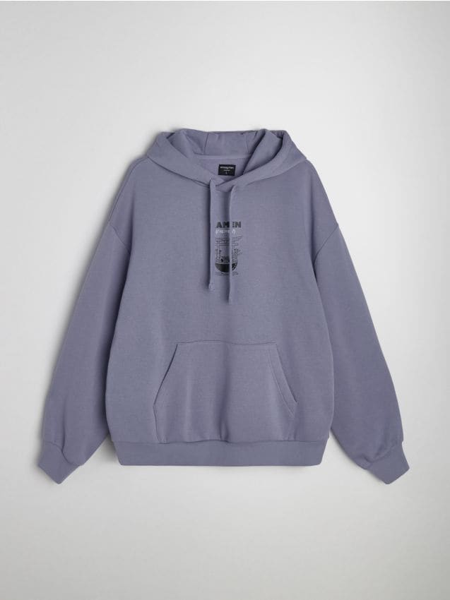 Sinsay - Bluza hoodie z nadrukiem - fioletowy