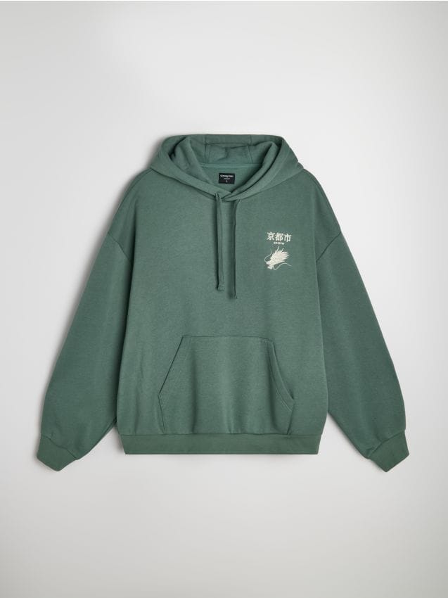 Sinsay - Bluza hoodie z nadrukiem - zielony