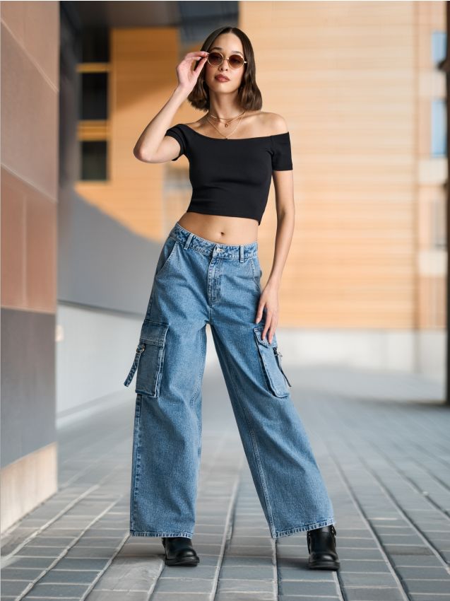 Τζιν παντελόνι με φαρδύ μπατζάκι