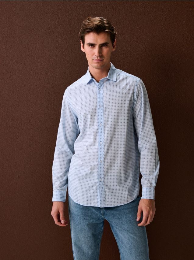 Sinsay - Cămașă cu mânecă lungă cu model - albastru-pal