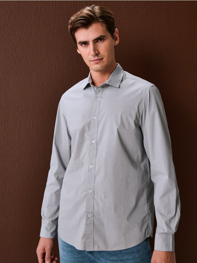 Sinsay - Cămașă cu mânecă lungă cu model - gri-neutru