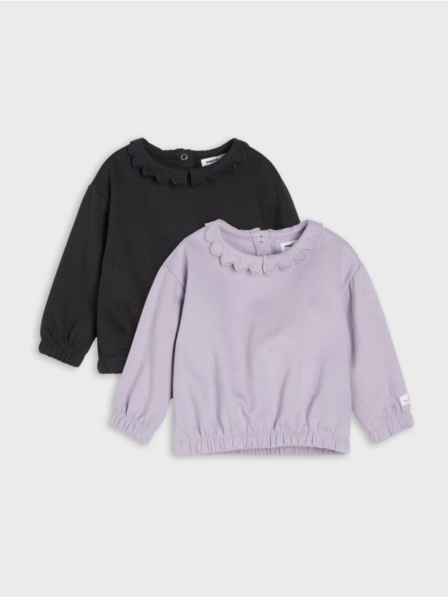 Sinsay - Hanorace crewneck din bumbac cu guler decorativ 2 pack - albastru-violet