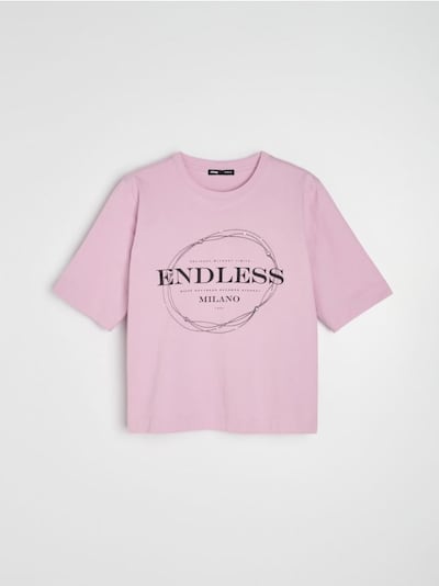 Βαμβακερό T-shirt με διακοσμητικά στρας και στάμπα
