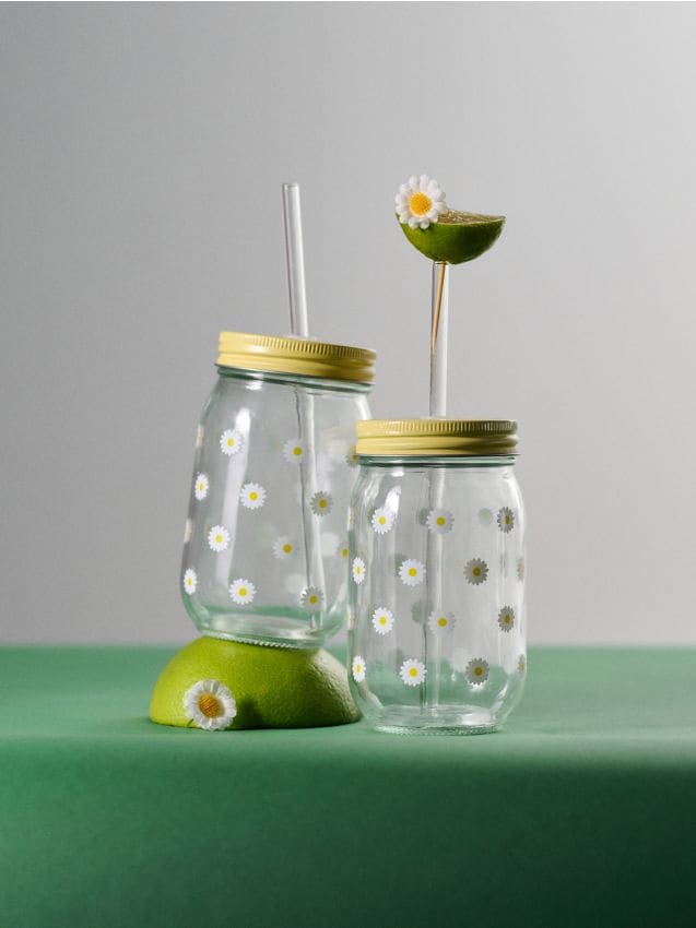 Sinsay - Set de pahare cu pai și motiv de margarete 2 pack - multicolor