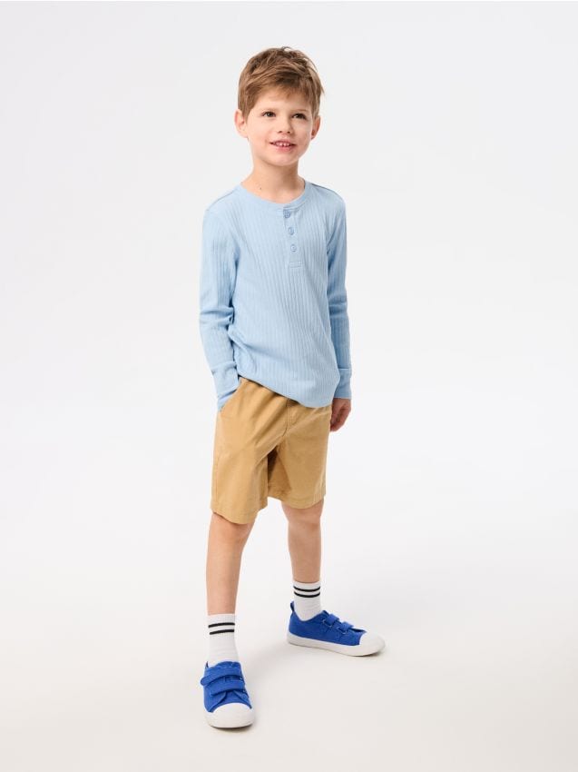 Sinsay - Tricou din bumbac, cu mânecă lungă - albastru-pal