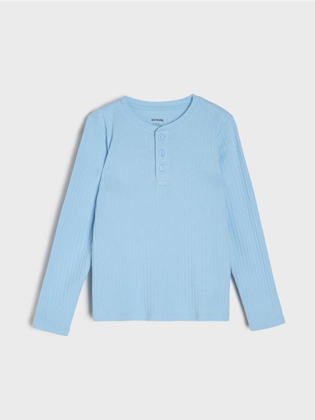 Sinsay - Tricou din bumbac, cu mânecă lungă - albastru-pal