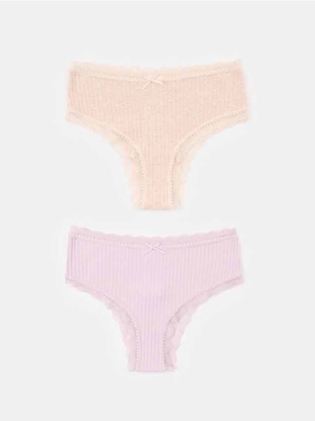 Sinsay - Bawełniane majtki brazyliany z koronką 2 pack - wielobarwny