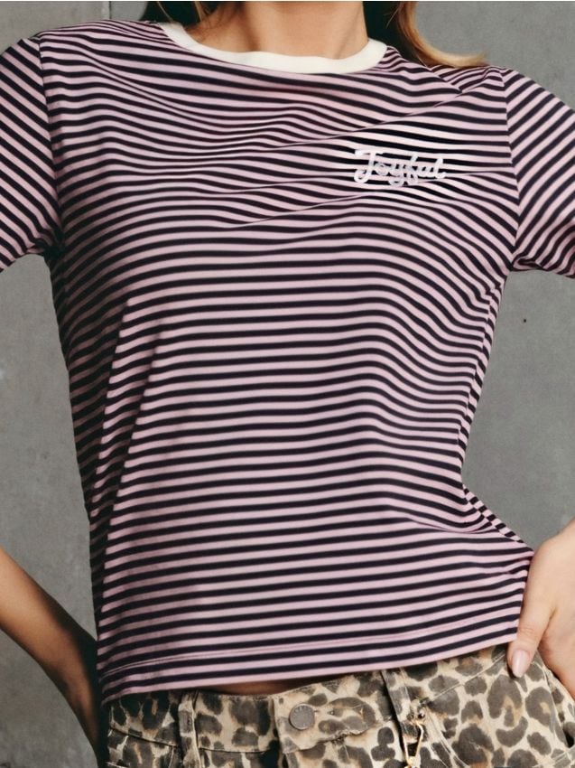 Sinsay - Koszulka w paski z haftowanym napisem - wielobarwny