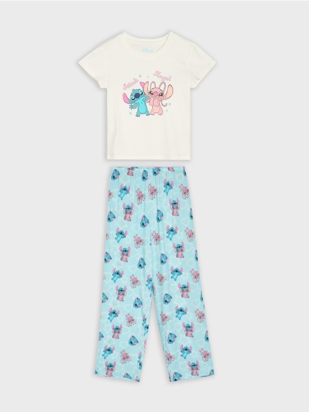 Sinsay - Pijama din bumbac în două piese cu imprimeu Stitch - crem