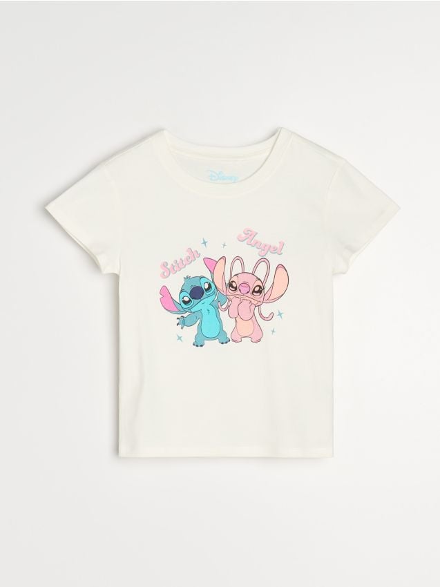 Sinsay - Bawełniana piżama dwuczęściowa z nadrukiem Stitch - kremowy