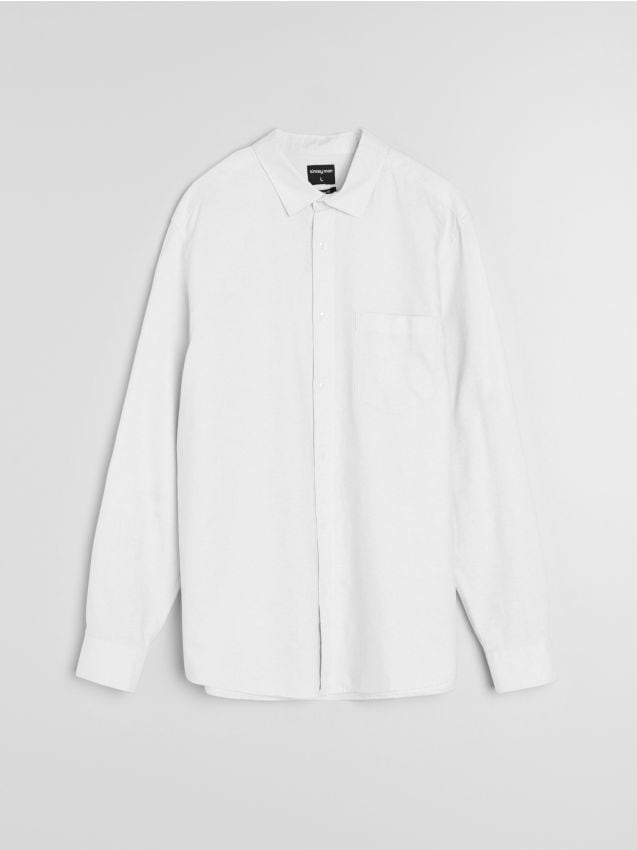 Sinsay - Bawełniana koszula z długim rękawem i kieszenią piersiową - biały