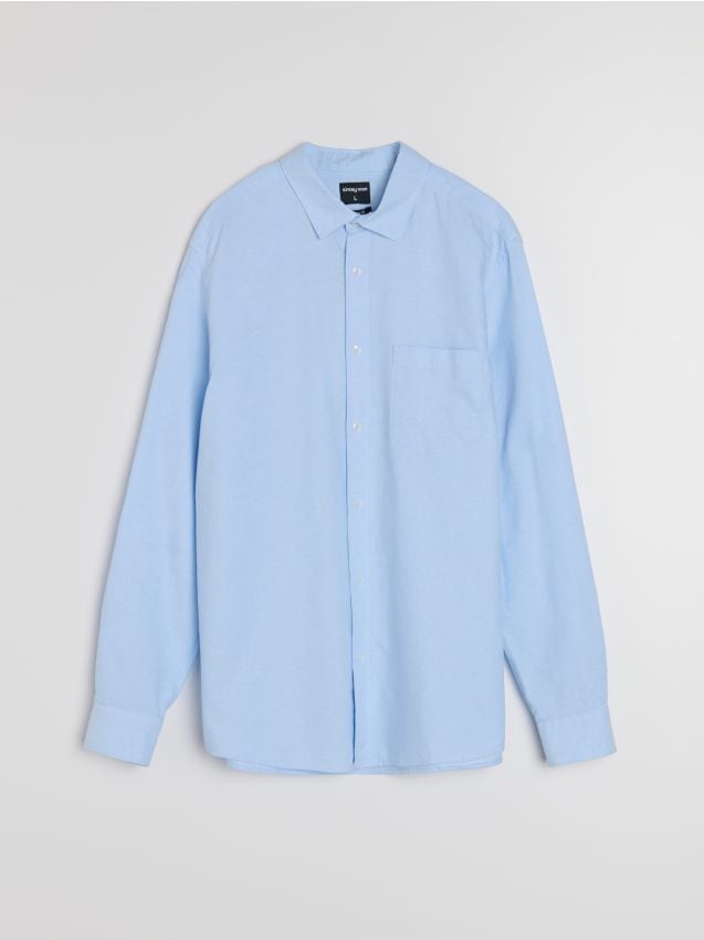 Sinsay - Cămașă din bumbac cu mâneci lungi și buzunar la piept - albastru-pal