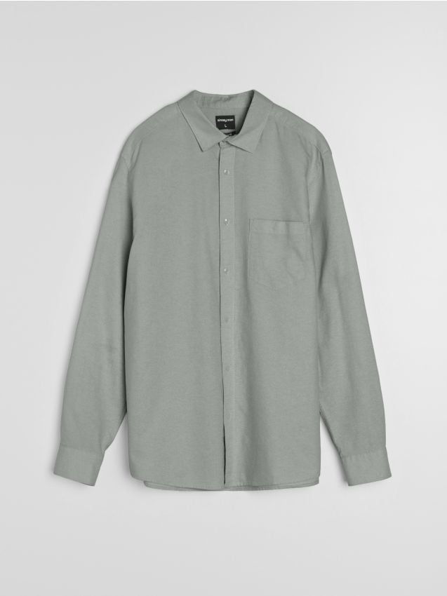 Sinsay - Cămașă din bumbac cu mâneci lungi și buzunar la piept - verde-pal