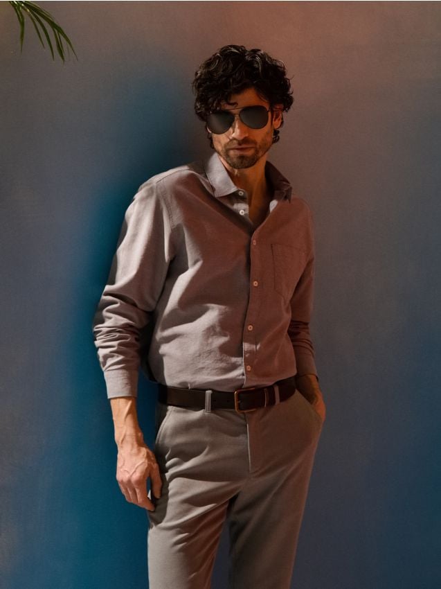 Sinsay - Bawełniana koszula z długim rękawem i kieszenią piersiową - szary