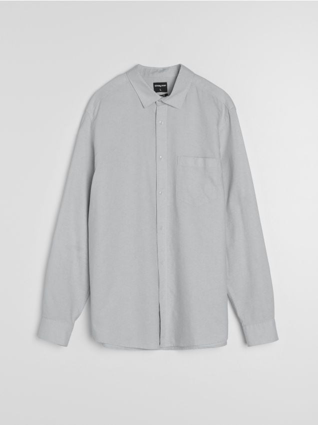 Sinsay - Bawełniana koszula z długim rękawem i kieszenią piersiową - szary