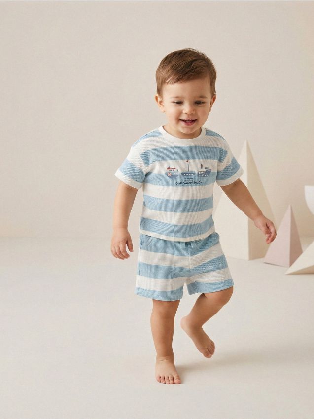 Sinsay - Bawełniany komplet: koszulka i szorty - wielobarwny