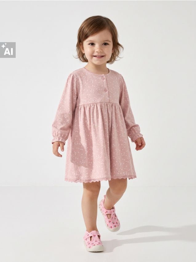 Sinsay - Rochie din bumbac cu imprimeu floral și finisaj din dantelă - mov