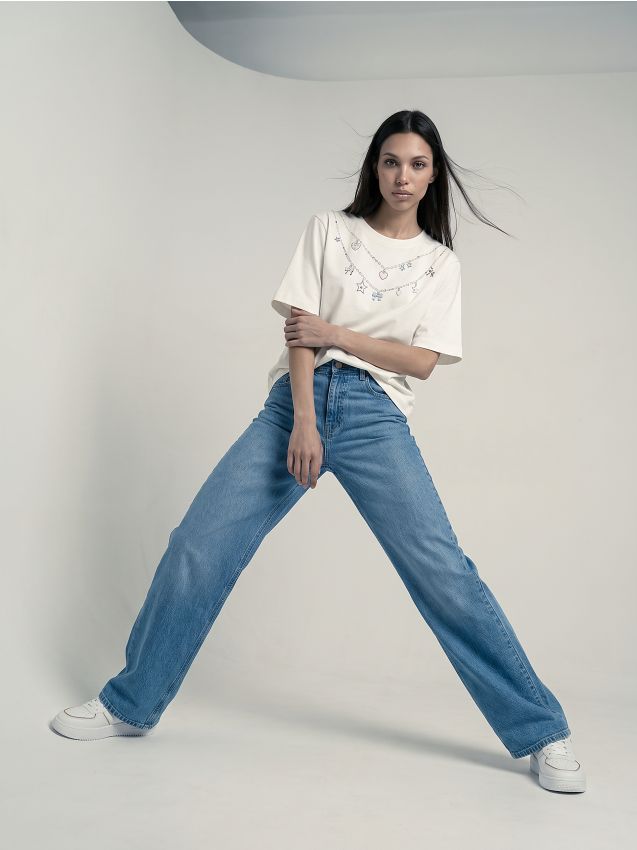 Sinsay - Tricou din bumbac cu imprimeu - crem